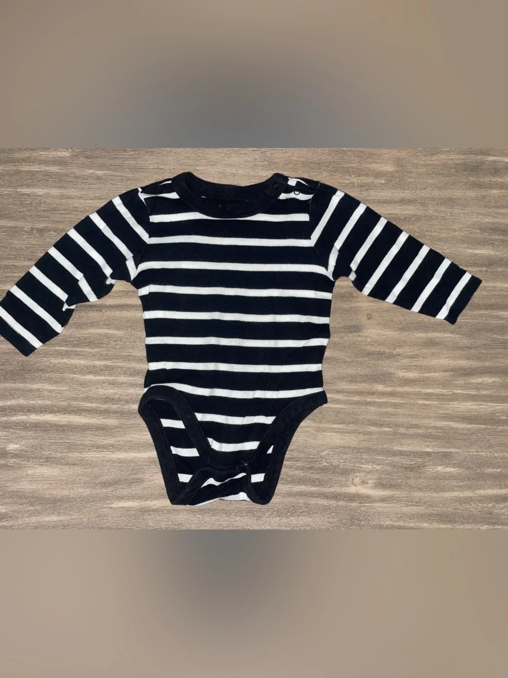 Old Navy Black & White Striped Long-Sleeve Baby One-Piece